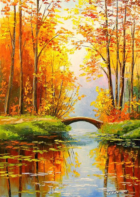 Bridge in the autumn forest, Paintings, Impressionism, Botanical ...