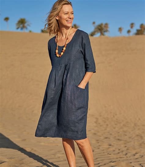 Navy | Womens Linen Pocket Tunic Dress | WoolOvers UK