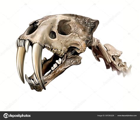 Smilodon Skull Saber Toothed Tiger Realistic Drawing Illustration ...