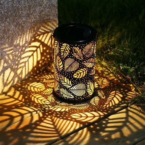 Solar Lantern Lights Outdoor Garden Hanging Lights Metal Lea Pattern ...