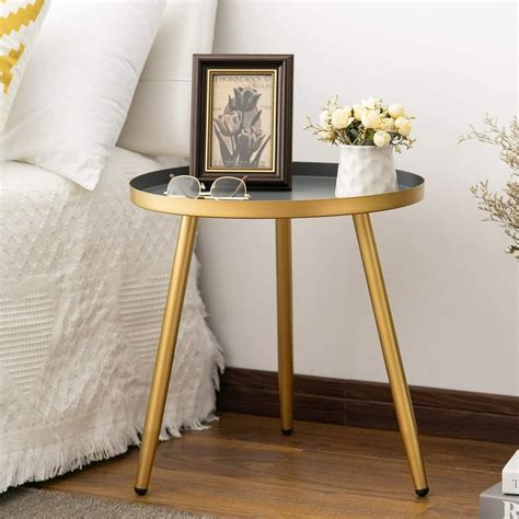 Round Side Table, Metal End Table, Nightstand/Small Tables for Living ...