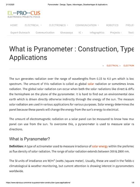 Pyranometer - Design, Types, Advantages, Disadvantages & Applications | PDF