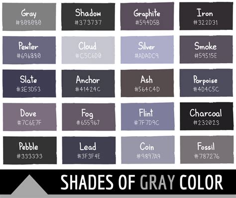 136 Shades of Gray: Color Names, Hex, RGB, CMYK Codes | Color Meanings