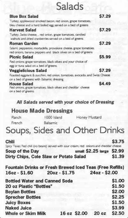 The Blue Box Cafe Menu, Menu for The Blue Box Cafe, Elgin, Chicago ...