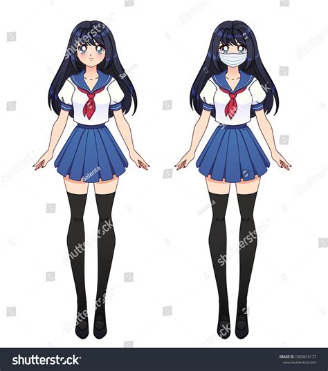 Set Two Anime Girls Cute Girls Stock Vector (Royalty Free) 1803016177 ...