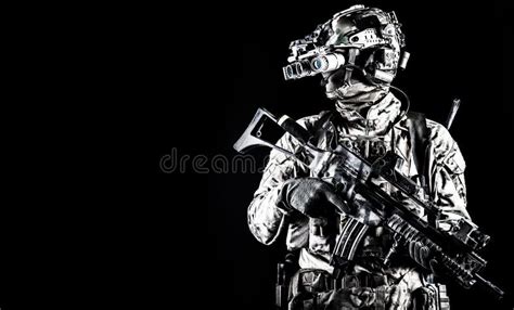 Soldier in Night View Goggles Low Key Studio Shoot Stock Image - Image ...