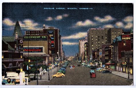 postcard, 1940's, Wichita Kansas, Douglas avenue, hand colored photo ...