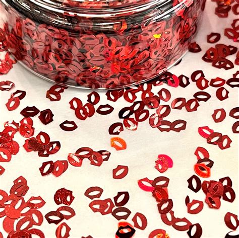 RED HOT LIPS Holographic Glitter Shapes / 1/2 Oz. Jar / 3x4mm Nail Art ...