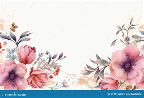 Flower Border with Pink Blooms for Invitation Stock Image - Image of ...