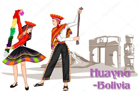 Bolivian Couple performing Huayno dance of Bolivia — Stock Vector ...