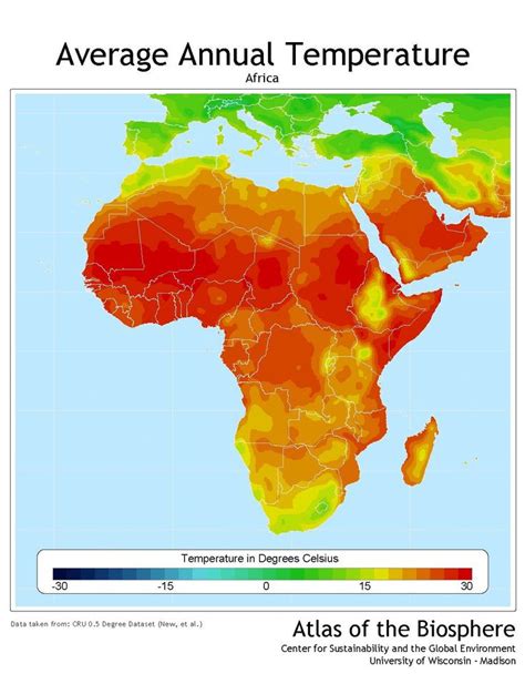 Map of Africa Average Annual Temperature