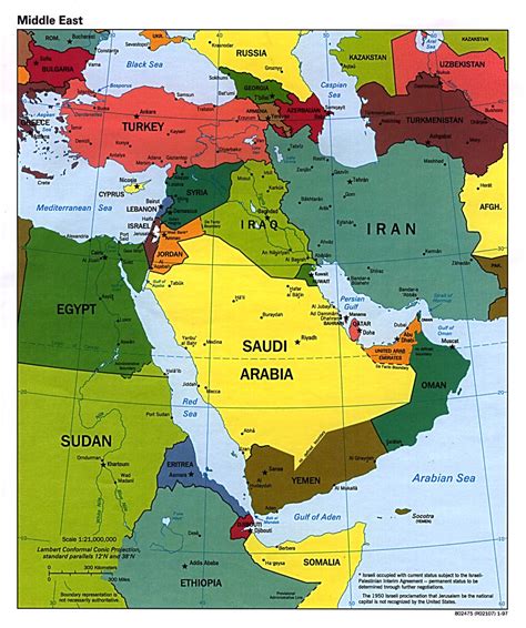 Large political map of the Middle East with major cities and capitals ...