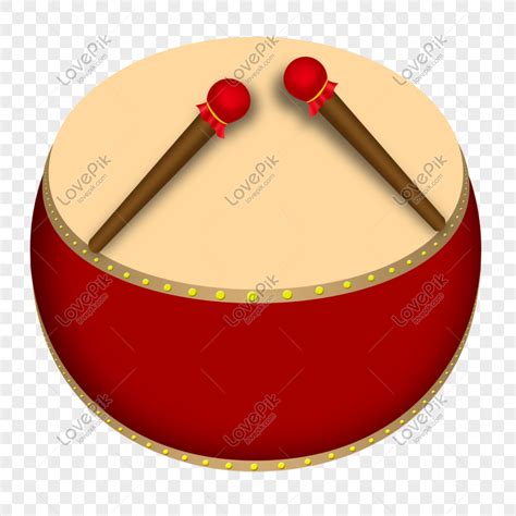 Chinese Style Red Cowhide Drum, Red, Auspicious, Musical Instrument PNG ...