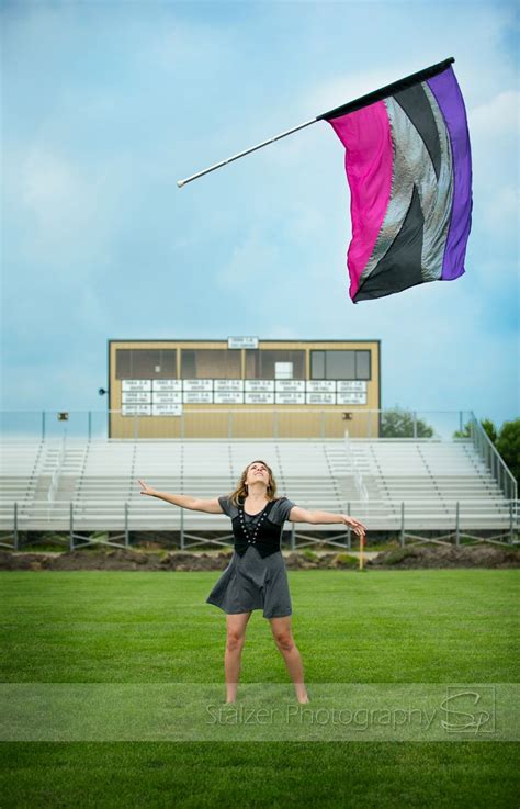 senior, senior pictures, color guard, guard, flags, toss, field ...