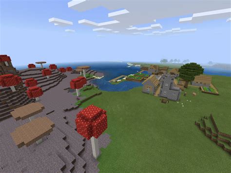 -1979690726 A Mushroom Biome Next to a Village | Seed Minecraft PE