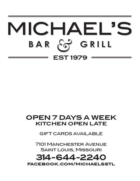 Menu - Michael's Bar and Grill | Menu, Late gifts, Bar grill