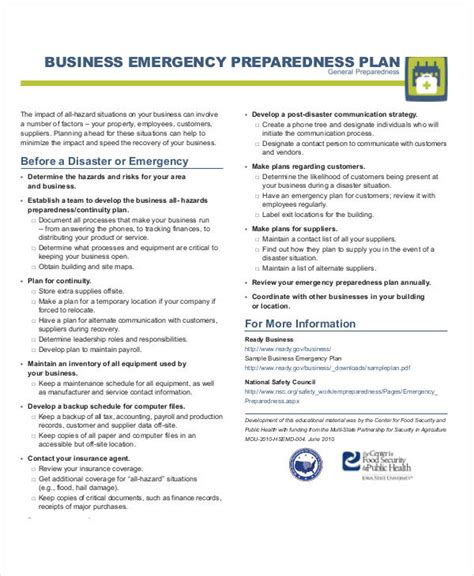 Emergency Preparedness Plan Sample Emergency Management