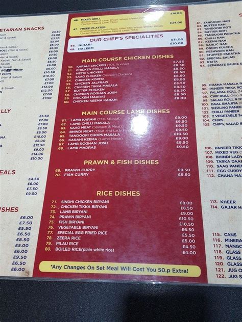 Menu at Taste of Lahore restaurant, Wembley, 417 High Rd