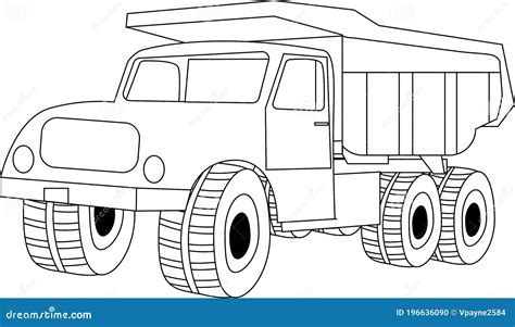 Dump Truck Coloring Page Outline for Kids. Stock Vector - Illustration ...