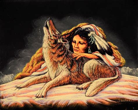 Velvet Painting - Woman and Wolf - Southwest Arts and Design