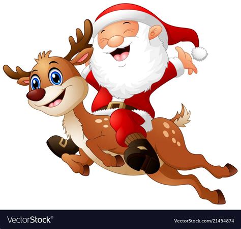 illustration of Happy Santa claus riding a reindeer. Download a Free ...