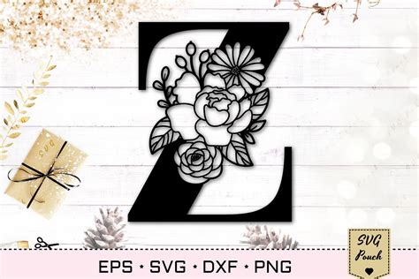 Floral letter Z svg, Flower Z monogram font initial SVG (549729) | Cut ...