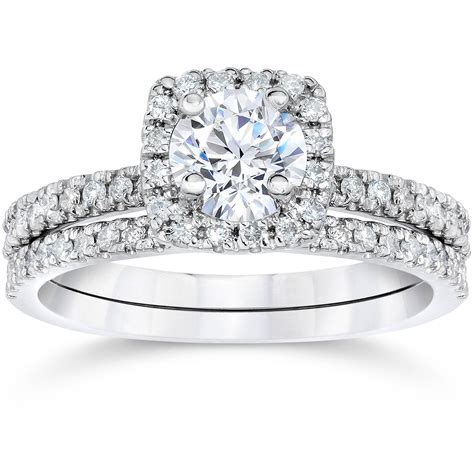 5/8Ct Cushion Halo Real Diamond Engagement Wedding Ring Set White Gold ...