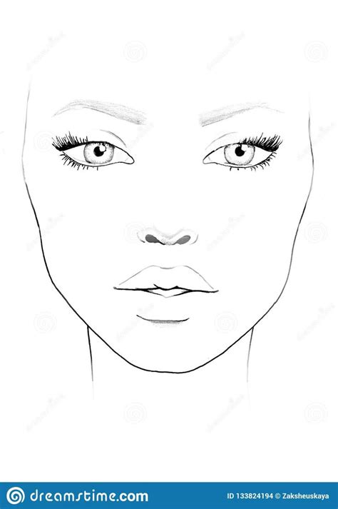 Face Chart Makeup Artist Blank. Beautiful Woman Portrait. Face Chart ...