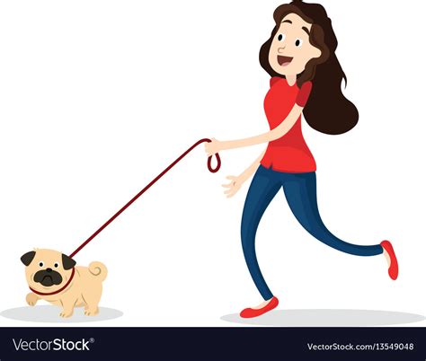 Cartoon funny woman walking with dog Royalty Free Vector