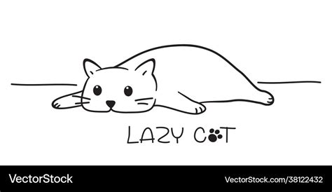 Lazy cat cartoon cat sketch isolated on white Vector Image