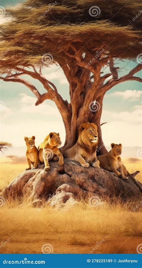 Pride Of Lions At Sunset In The Savannah. AI Generated. Stock Photo ...