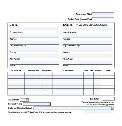 Sales Order Form Template Excel