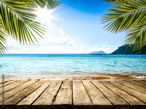 desk of free space and summer beach landscape Stock Photo | Adobe Stock