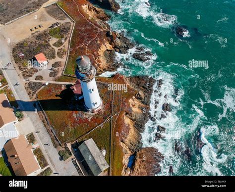 Aerial view of Pigeon Point Lighthouse in California, USA Stock Photo ...