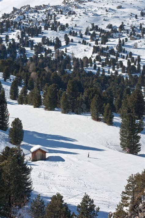 Ski Hut in Winter Forest Landscape Stock Image - Image of recreation ...