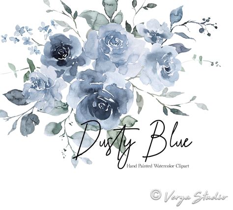 Dusty Blue Watercolor Floral Clipart Flowers Clip Art Antique - Etsy