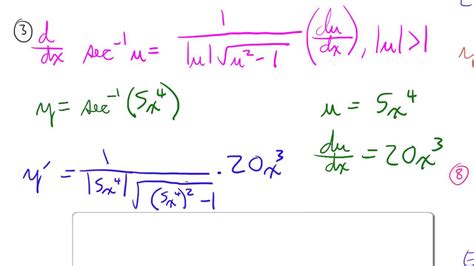 Derivative of Inverse Secant (Arcsecant) with example - YouTube