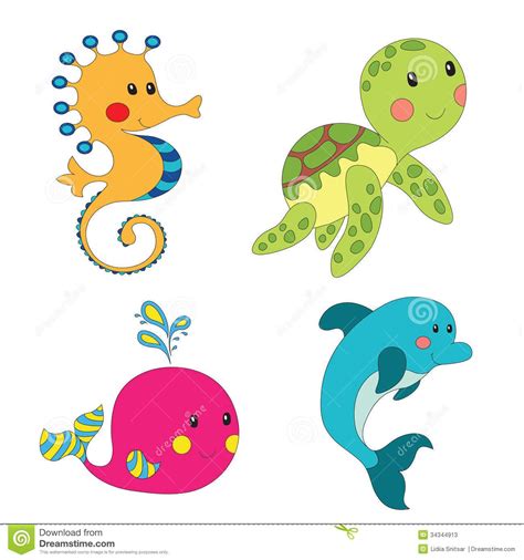 Set of cartoon sea creatures | Cartoon sea animals, Sea creatures, Free ...