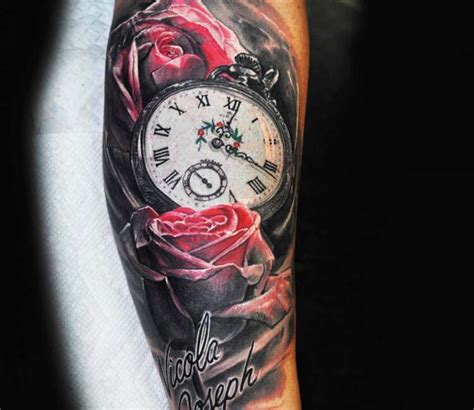 Clock and Roses tattoo by Ben Delongchamp | Post 25202