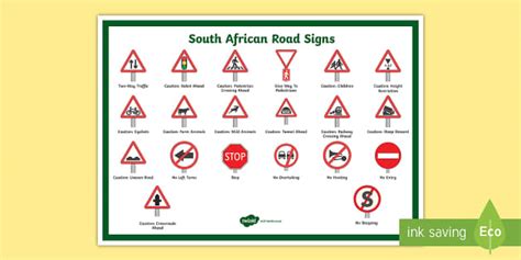 South African Road Signs Large Display Poster (teacher made)