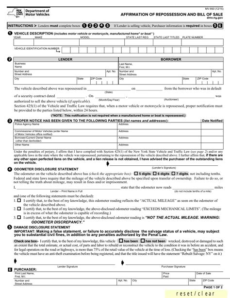 Form MV-950 - Fill Out, Sign Online and Download Fillable PDF, New York ...