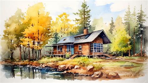 Premium AI Image | Watercolor Rustic Cabin in the Woods