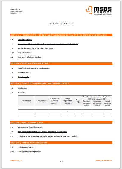 Blank Material Safety Data Sheet Pdf Free - Tutor Suhu