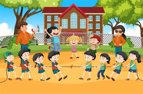 Children playing pulling rope together 7206590 Vector Art at Vecteezy