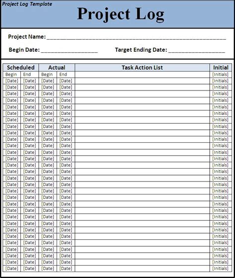 Project log template - Free Formats Excel Word