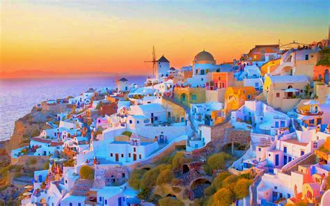 Download Sunset Blue House Man Made Santorini Image