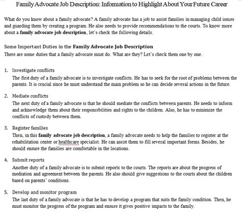 Family Advocate Job Description: Information to Highlight About Your ...