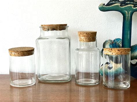 Glass Apothecary Jars w Cork Lids - Set of 4 Glass Containers w Cork ...