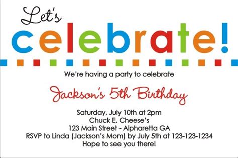 Let's Celebrate Birthday Invitation Personalized Party Invites