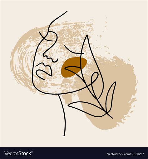 Line modern minimalist woman face art design print